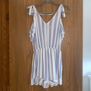 AEO Blue and White Striped Romper, S